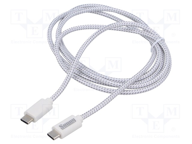 Cable; USB 2.0; USB C plug,both sides; 1.5m; white; PVC; textile