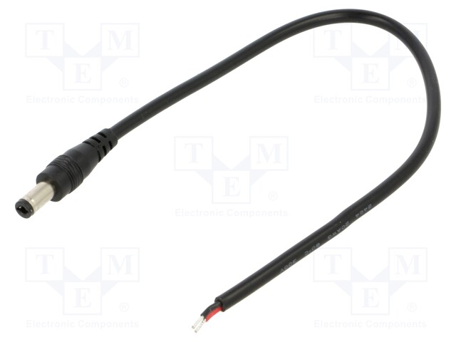 Cable; 2x0.5mm2; DC 5,5/2,5 plug; straight; black; 0.25m; -20÷80°C