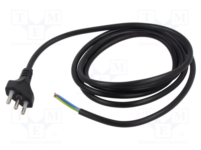 Cable; CEI 23-50 (L) plug,wires; PVC; 2m; black; 3x0,75mm2; 10A