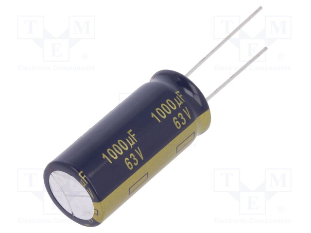 Capacitor: electrolytic; low impedance; THT; 1000uF; 63VDC; ±20%