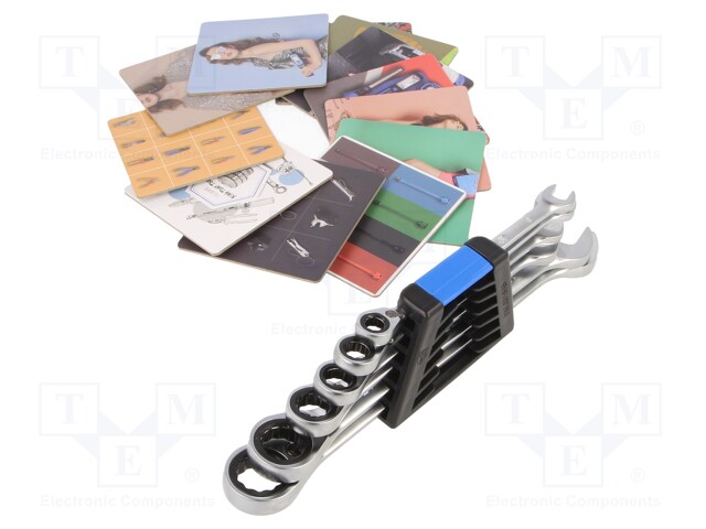 Wrenches set; combination spanner,with ratchet; Pcs: 6