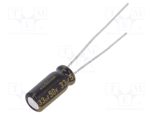 Capacitor: electrolytic; THT; 33uF; 50VDC; Ø5x11mm; Pitch: 2mm; ±20%