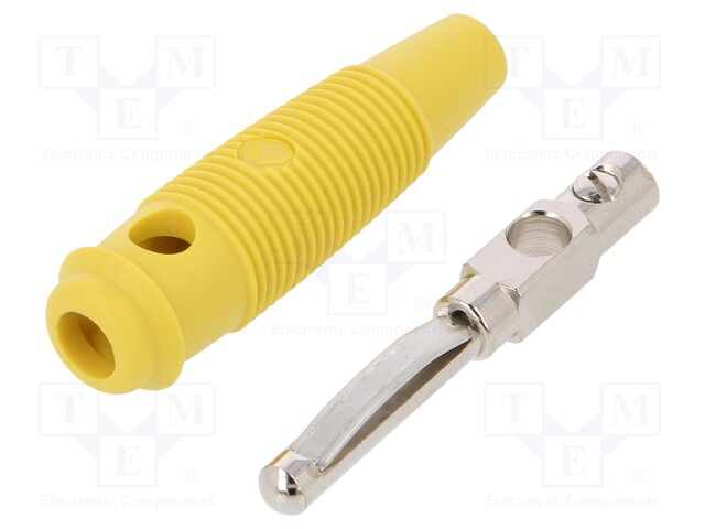 Plug; 4mm banana; 16A; 60VDC; yellow; with 4mm transversal socket