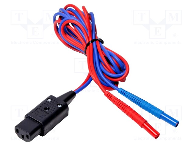 Test lead; IEC plug-2x banana plug; Len: 2.1m; red-blue; 1pcs.