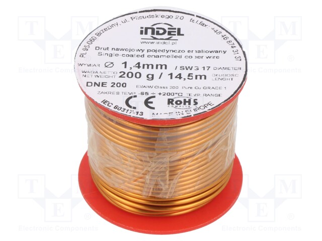 Coil wire; single coated enamelled; 1.4mm; 200g; -65÷200°C