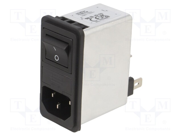 Filtered IEC Power Entry Module, IEC C14, General Purpose, 4 A, 250 VAC, 2-Pole Switch