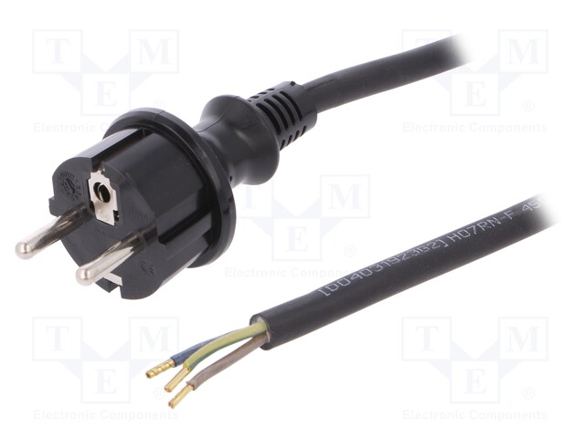 Cable; SCHUKO plug,CEE 7/7 (E/F) plug,wires; 5m; black; rubber