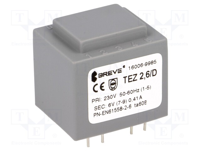 Transformer: encapsulated; 2.5VA; 230VAC; 6V; 416.7mA; IP00; 120g