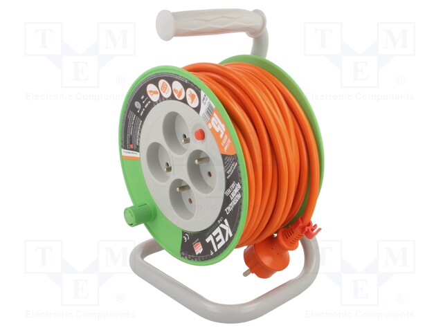 Extension lead; reel; Sockets: 4; PVC; orange; 3x1,5mm2; 15m; 16A