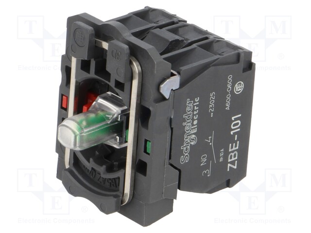 Contact Block, w/ Red LED, Screw, 1 Pole, 6 A, 120 V, Schneider Harmony XB5 Series Actuators