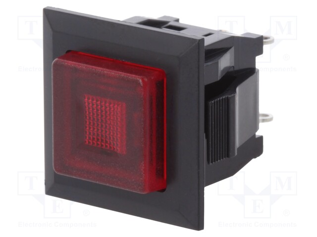 Switch: push-button; Pos: 2; SPST-NO; 3A/125VAC; red; Illumin: LED