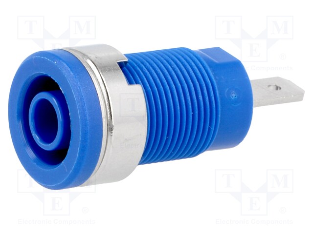 Socket; 4mm banana; 24A; 1kVDC; blue; nickel plated; on panel; 34mm