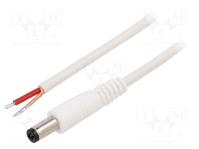 Cable; wires,DC 5,5/2,1 plug; straight; 1mm2; white; 0.5m