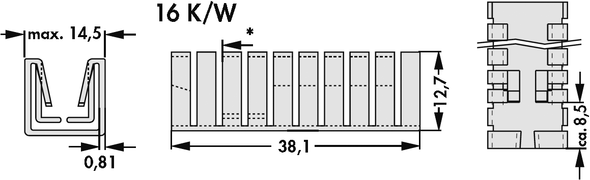 Heatsink: moulded; TO220; black; L: 38.1mm; W: 14.5mm; H: 12.7mm