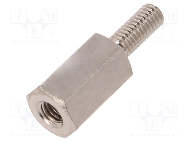 Screwed spacer sleeve; Int.thread: M3; 10mm; Ext.thread: M3; brass