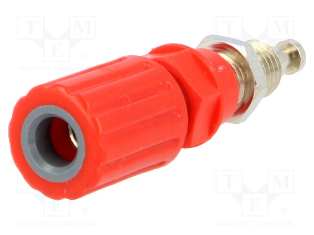 Socket; 4mm banana; 36A; 33VAC; 70VDC; red; soldered; -20÷80°C