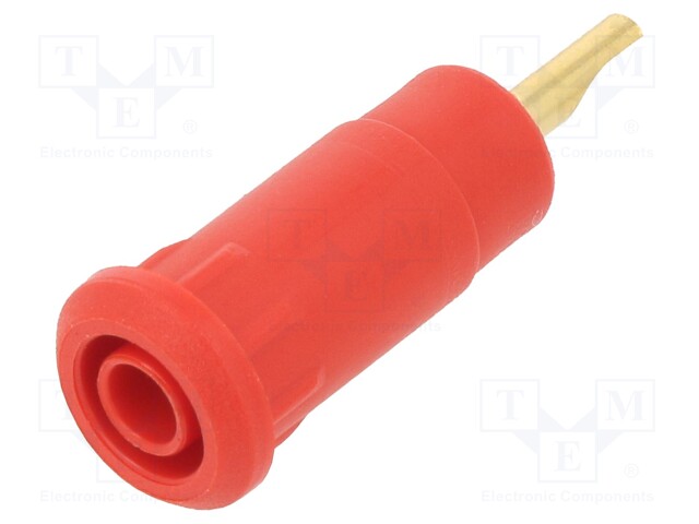 Socket; 2mm banana; Overall len: 28mm; red; Mounting: soldered