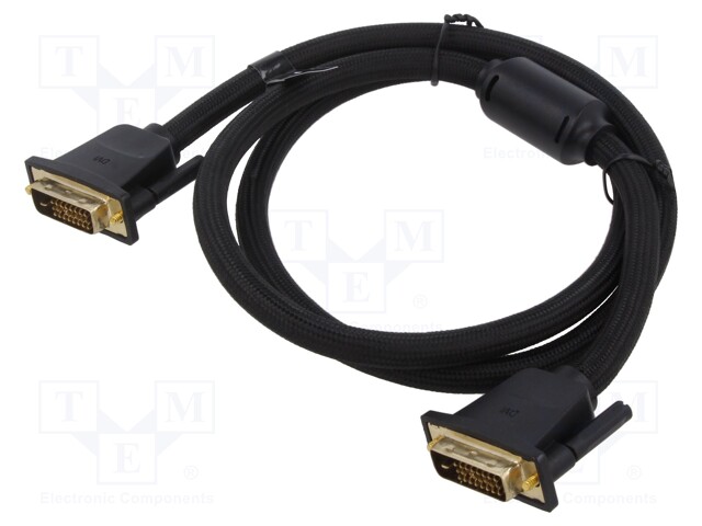 Cable; DVI-D (24+1) plug,both sides; PVC; textile; 2m; black