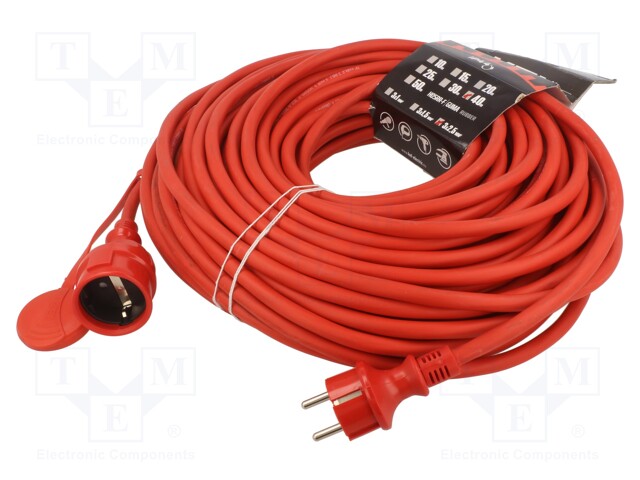 Extension lead; Sockets: 1; rubber; red; 3x2,5mm2; 40m; 16A