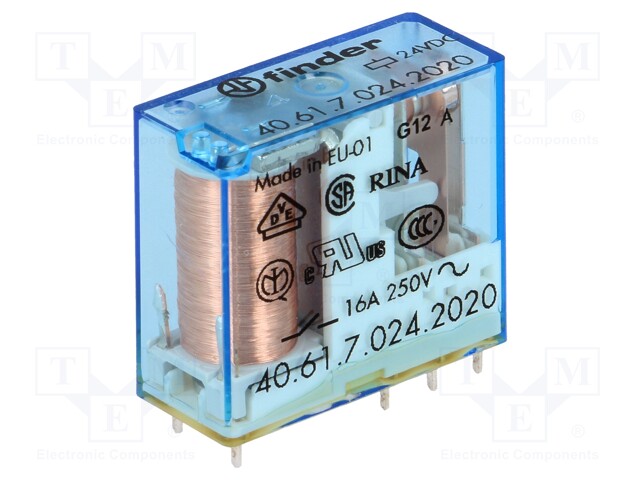 Relay: electromagnetic; SPDT; Ucoil: 24VDC; 16A/250VAC; 16A/30VDC