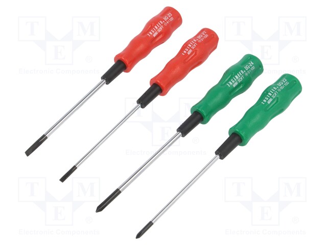 Screwdrivers; Pcs: 4; Bit: Phillips,slot