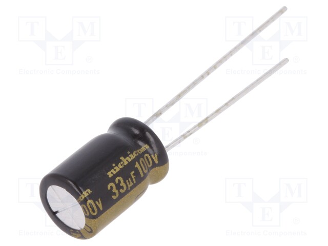 Capacitor: electrolytic; THT; 33uF; 100VDC; Ø8x11.5mm; Pitch: 3.5mm