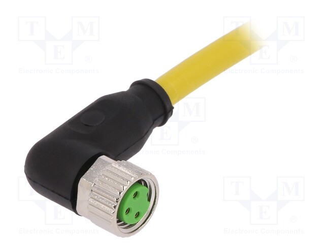 Connection lead; M8; PIN: 3; angled; 3m; plug; 50VAC; 4A; -30÷80°C