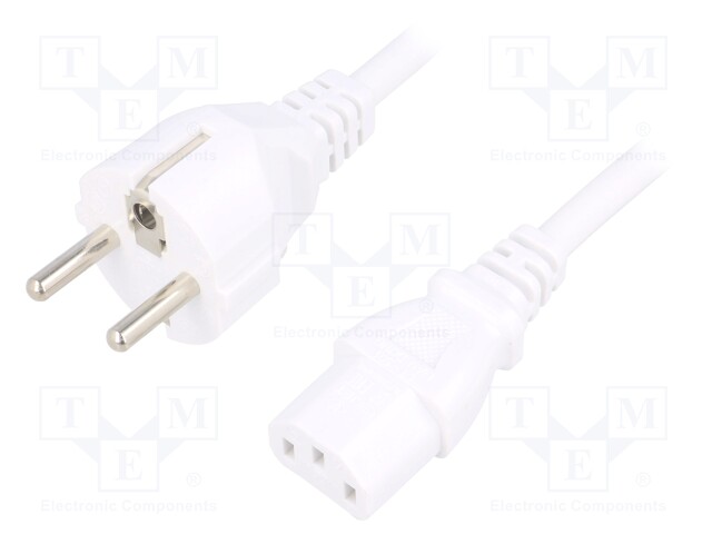 Cable; CEE 7/7 (E/F) plug,IEC C13 female; 3m; white; PVC; 3x1mm2