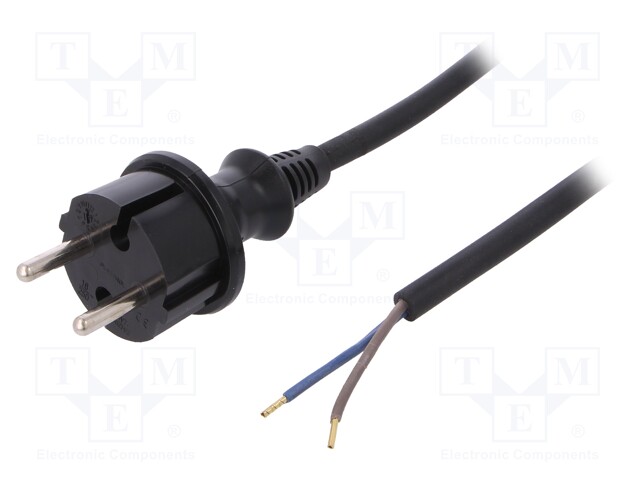 Cable; CEE 7/17 (C) plug,wires; 4.5m; black; PVC; 2x1mm2; 16A; 250V