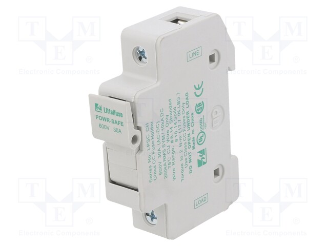 Fuse holder; cylindrical fuses; 10.3x38mm; DIN; 30A; 600V; Poles: 1