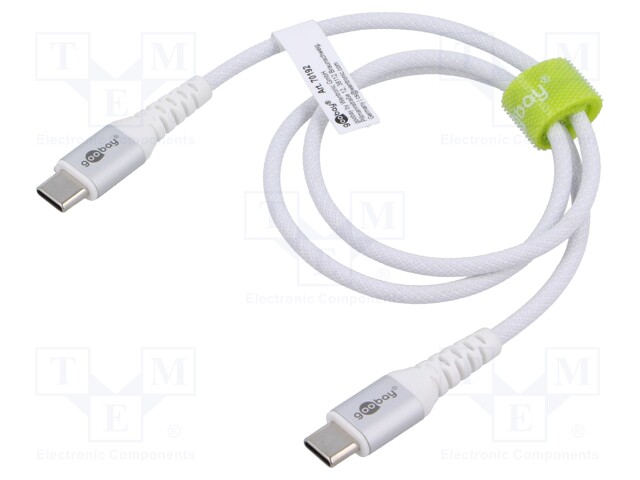 Cable; USB 2.0; USB C plug,both sides; 0.5m; white; 0.48Gbps; 60W