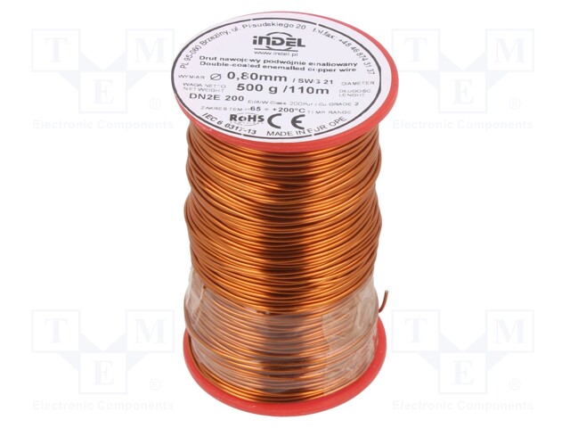 Coil wire; double coated enamelled; 0.8mm; 500g; -65÷200°C