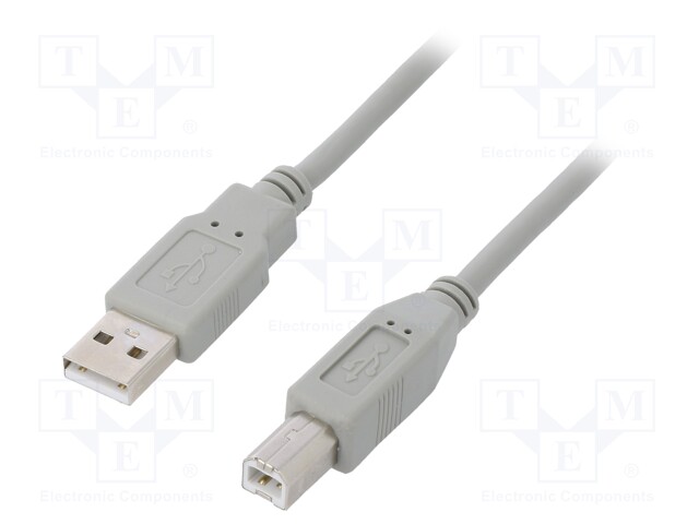 Cable; USB 2.0; USB A plug,USB B plug; 1m; grey