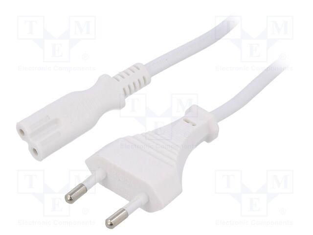 Cable; 2x0.75mm2; CEE 7/16 (C) plug,IEC C7 female; PVC; 5m; white