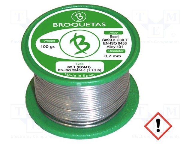 Soldering wire; Sn99,3Cu0,7; 0.7mm; 0.1kg; lead free; 217÷227°C