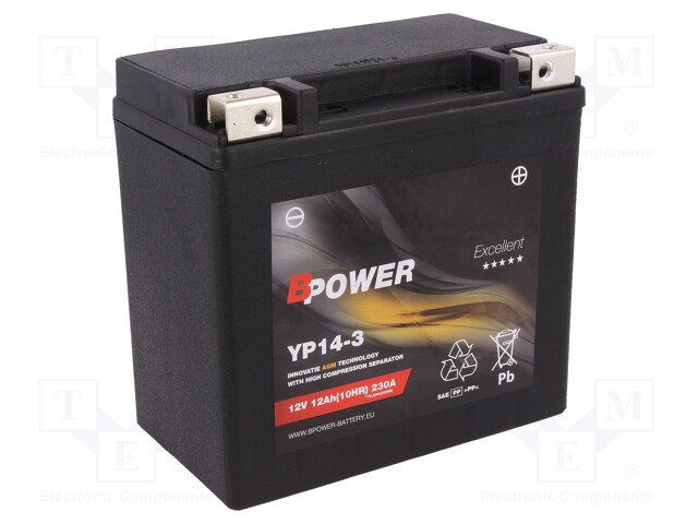 Re-battery: acid-lead; 12V; 12Ah; AGM; maintenance-free,right +