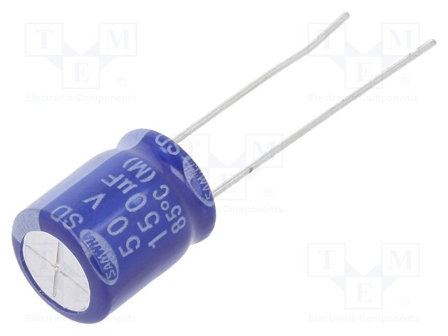 Capacitor: electrolytic; THT; 150uF; 50VDC; Ø10x12.5mm; ±20%; 2000h