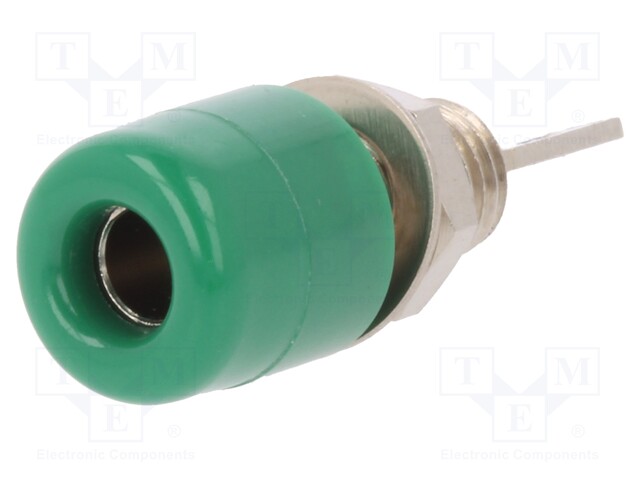 Socket; 4mm banana; 32A; 33VAC; 70VDC; green; nickel plated; 5mΩ