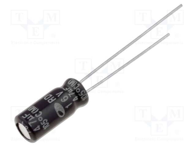 Capacitor: electrolytic; THT; 47uF; 16VDC; Ø5x11mm; Pitch: 2mm; ±20%