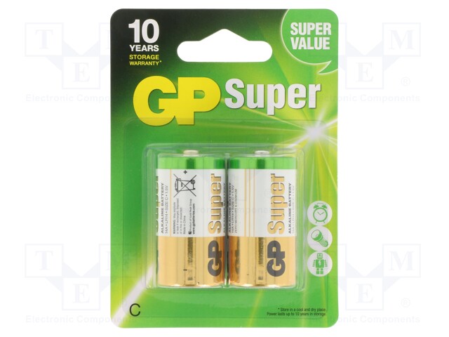 Battery: alkaline; 1.5V; C; non-rechargeable; Ø26x50mm; 2pcs.