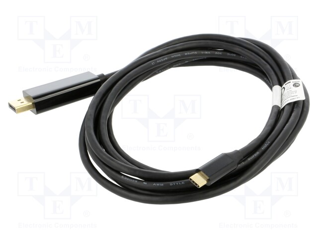 Adapter cable; DisplayPort 1.2,USB 3.2; gold-plated; 3m; black