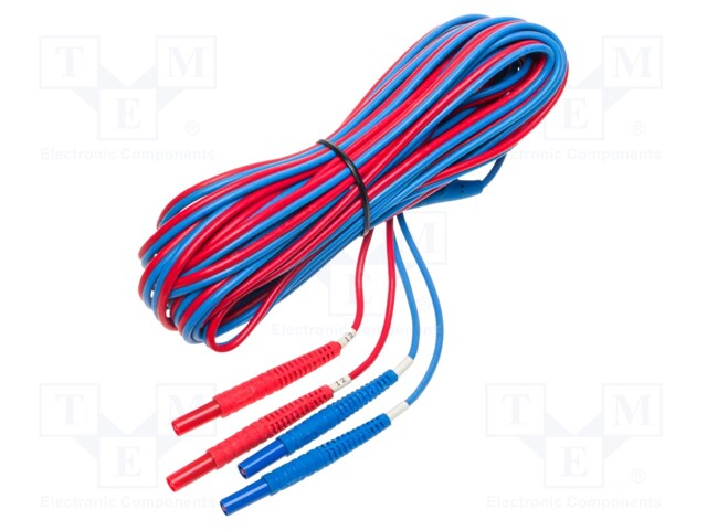 Test lead; banana plug x2,both sides; Len: 10m; red-blue