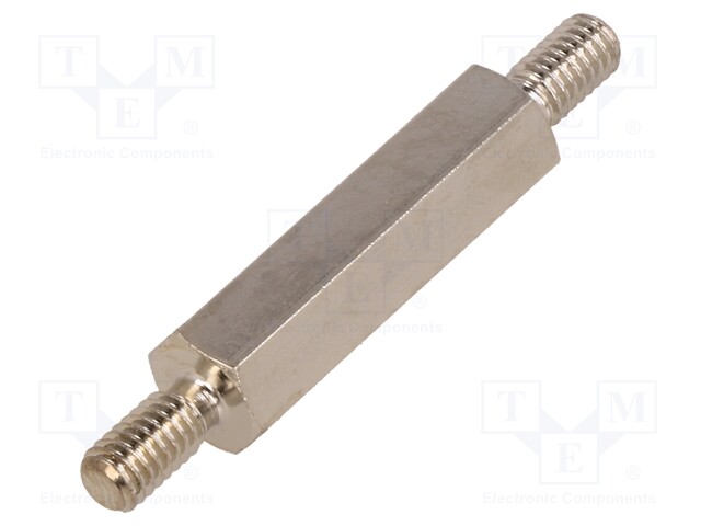 Screwed spacer sleeve; 25mm; Ext.thread: M4; hexagonal; brass