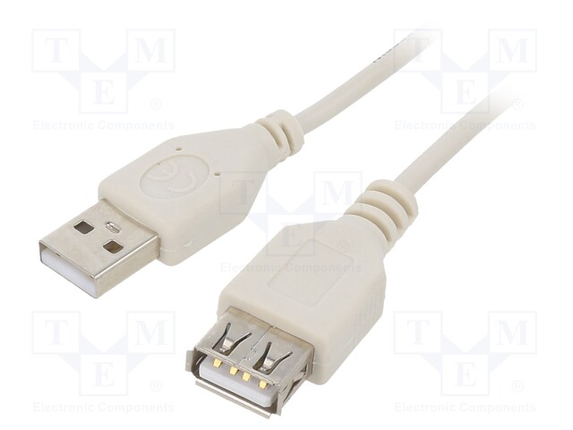 Cable; USB 2.0; USB A socket,USB A plug; 0.75m; beige