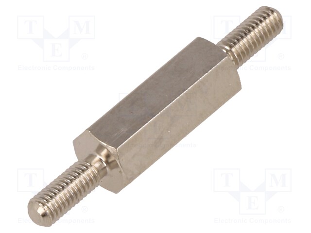 Screwed spacer sleeve; 15mm; Ext.thread: M3; hexagonal; brass