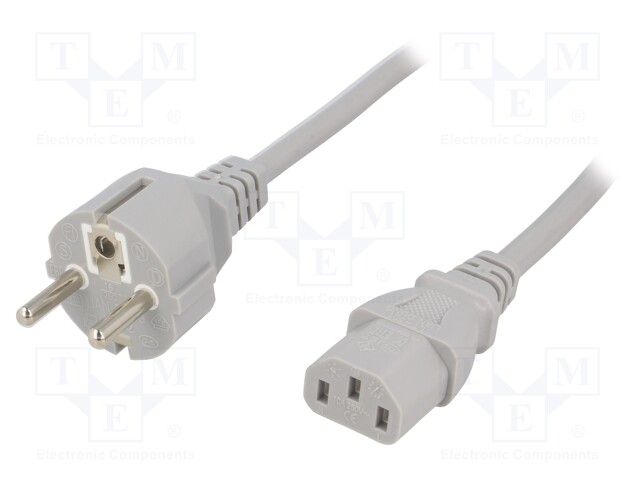 Cable; CEE 7/7 (E/F) plug,IEC C13 female; 3m; grey; PVC; 3x1mm2