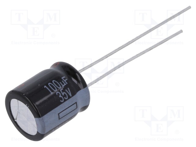 Capacitor: electrolytic; THT; 100uF; 35VDC; Ø10x12.5mm; Pitch: 5mm