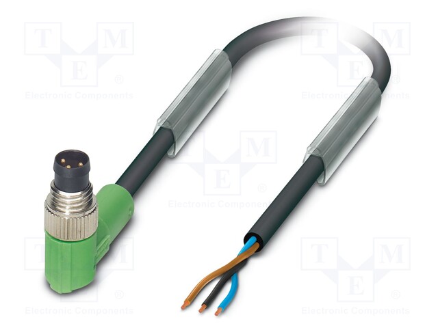 Connection lead; M8; PIN: 3; angled; 3m; plug; 60VAC; 4A; -25÷90°C