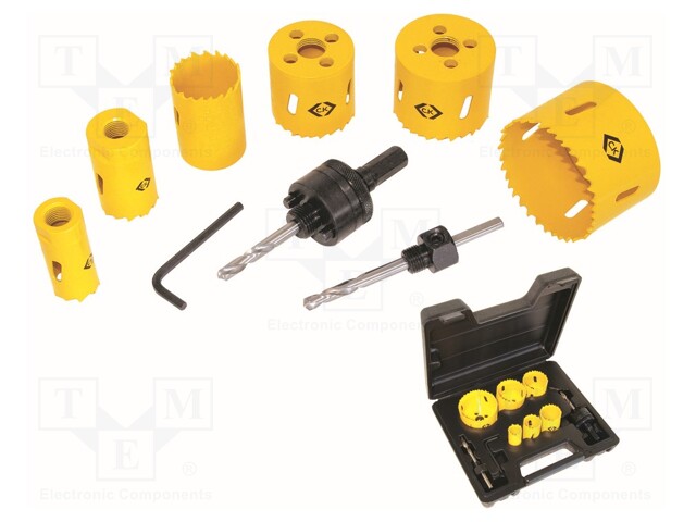 Hole saw set; 22mm,29mm,35mm,44mm,51mm,64mm; 8pcs.