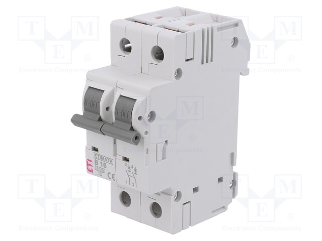 Circuit breaker; 230/400VAC; Poles: 2; DIN; Charact: B; 6kA; IP20